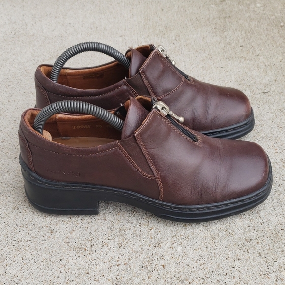 Josef Seibel Shoes - Josef Seibel Womens Brown Leather Chunky Heel Laofers Size 36 Classic Preppy Y2K